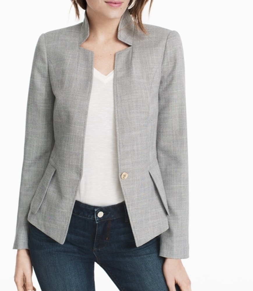White House Black Market Light Gray Notch-Collar Blazer